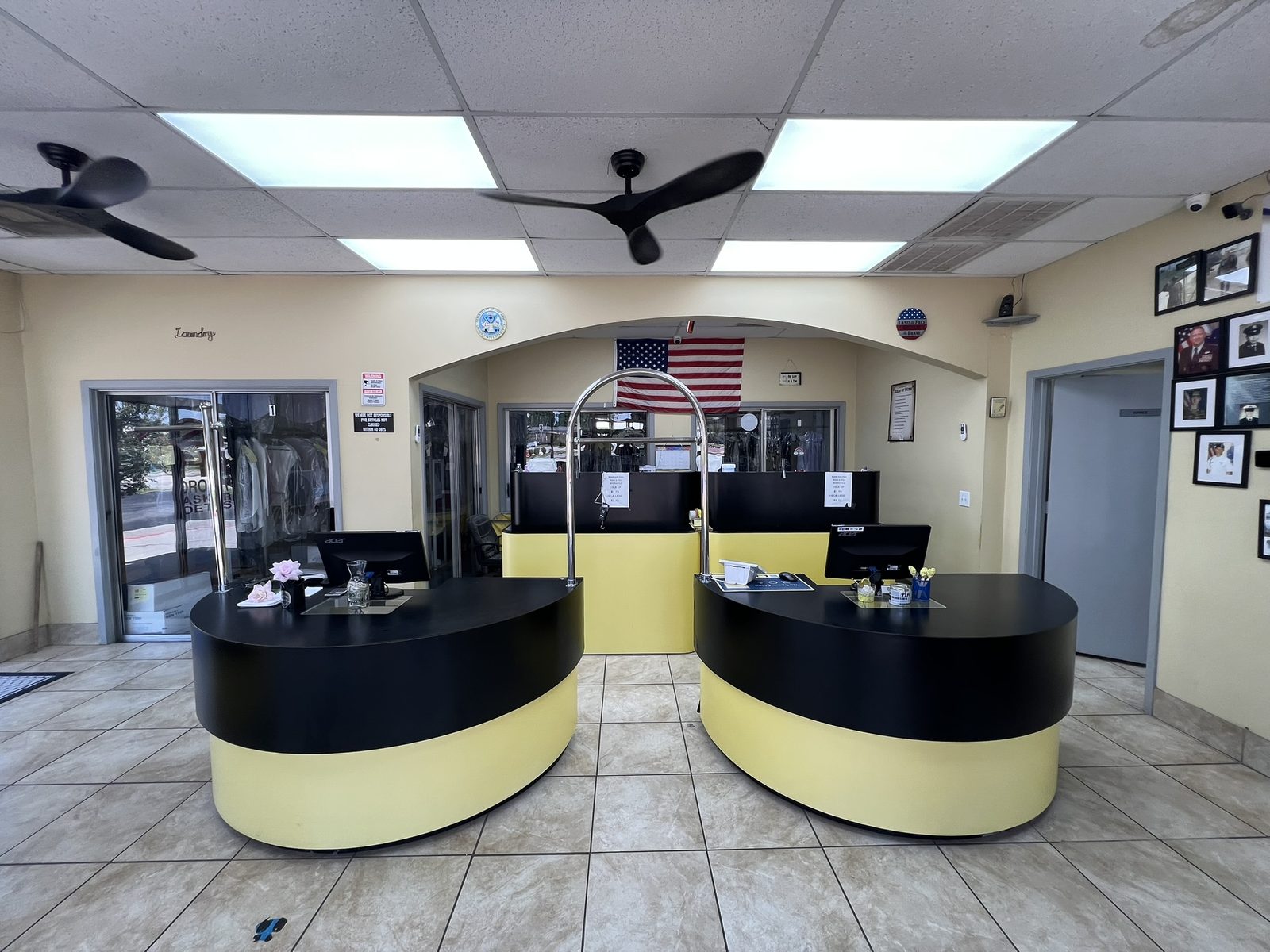 The lobby and front counters inside Dry Clean Super Center Benbrook